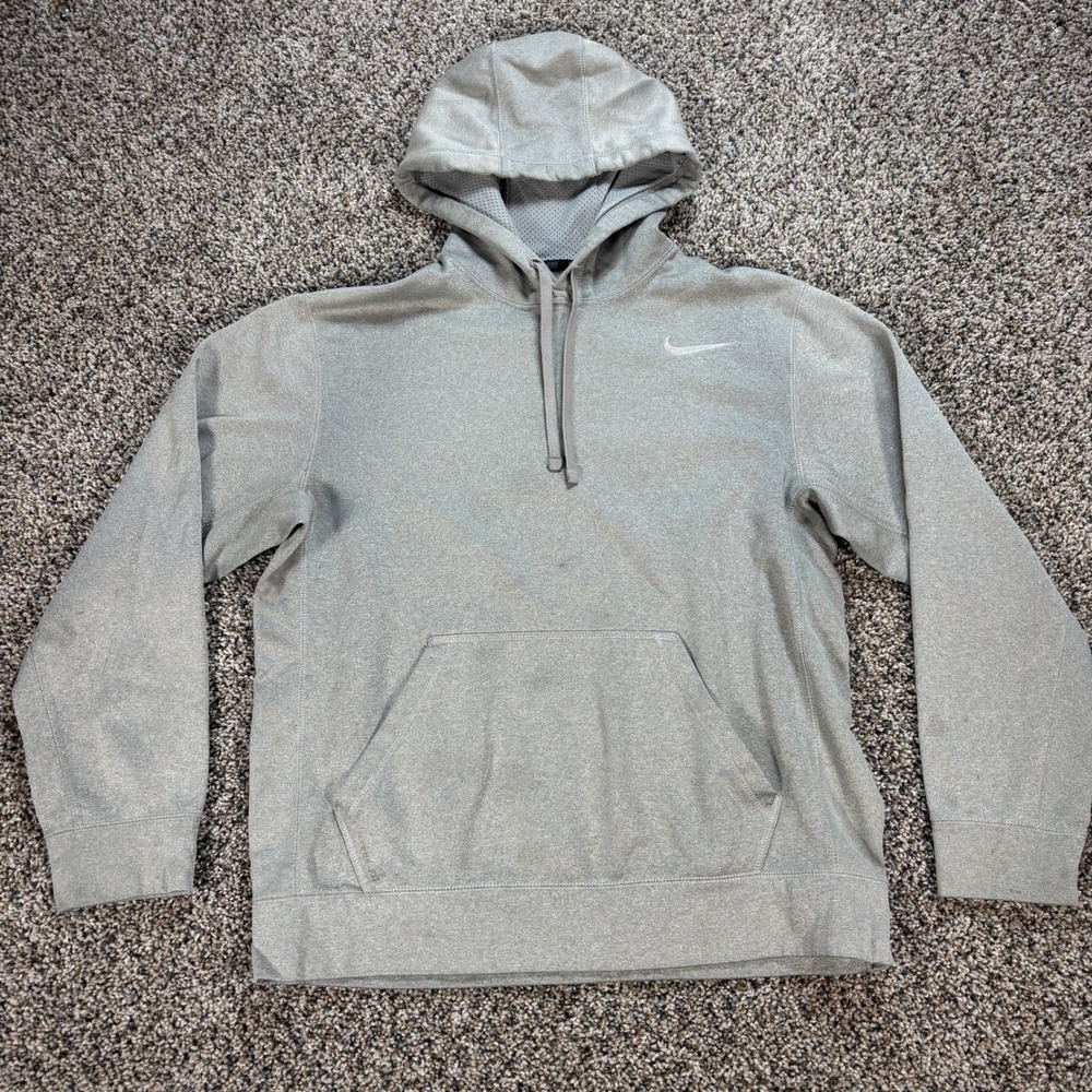 Nike Therma-FIT Hoodie Men's Medium Gray Pullover Sweatshirt Activewear Swoosh